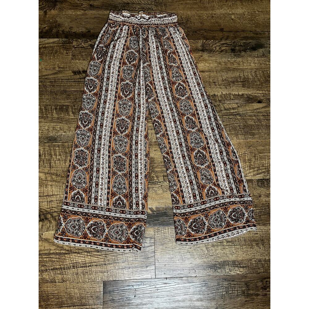 Casual Boho Pull on  Flare Leg Palazzo Pants - Size M - Picture 2 of 7